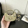 Glänzende Strass Ringgriff Abendtasche luxus Glitzer Kette Umhängetasche für Damen Alltag - Gold
