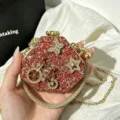 Luxury crystal rhinestone minaudiere clutch bag with bicycle butterfly star design for women party - Red