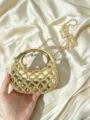 Goldene Strass-Mondsichel-Abendtasche, elegante Diamant-Gitter-Clutch mit Kette für Partys. - Gold