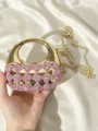 Goldene Acryl Abendtasche Detail, rosa Strass Diamant Schulterketten Tasche glänzend. - Rosa
