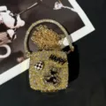 Mini Strass Acryl Abendtasche mit Kette, glitzernde Kristall Luxus Schultertasche. - Gold (A091)