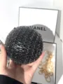 Detailed close-up of the sparkling rhinestone ball evening bag showing crystal texture and chain. - Spherical Evening Style (A146) / Black
