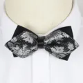 Black and silver double layer bow tie for men, stylish vintage formal wedding neckwear. - A007
