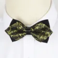 Elegant black and gold patterned men's bow tie for formal business and wedding suits. - Black Gold Scroll
