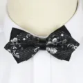 Men's black and silver floral bow tie, stylish British business formal wedding necktie accessory. - A012