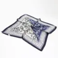 Elegant blue and white paisley silk square scarf, stylish women's 60cm neckerchief accessory. - Color 018