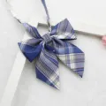 Blue plaid JK uniform bow tie, Japanese style school bow collar accessory, variant style. - Color 008