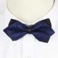 Men's double layer bow tie, navy blue paisley pattern with black fabric for formal business suit. - A018