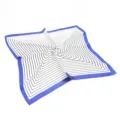 Women 60cm square silk scarf featuring a chic blue border and black white geometric stripes. - Color 019