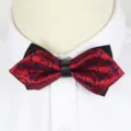 Classic men business formal bowtie with elegant red patterned fabric and black design. - A015