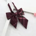 Burgundy plaid JK uniform bow tie, Japanese style sharp corner sailor collar necktie for daily wear. - 012