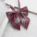 Burgundy Plaid JK Uniform Bow Tie, Sailor Collar Ribbon, Japanese Style School Accessory - Color 013