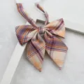 Japanese style JK uniform plaid bow tie, orange and purple grid, elegant neck accessory. - Color 014