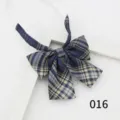 JK style plaid bow tie for women, navy blue checkered ribbon bow with adjustable neck strap. - Color 016