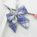 Blue plaid JK uniform bow tie, Japanese style pointed collar bow for sweet daily school outfits. - Color 020