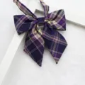Purple plaid JK uniform bow collar, cute school style ribbon accessory for daily wear. - 026