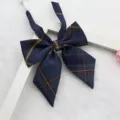 Japanese JK uniform plaid bow tie, dark blue sailor suit bowtie with yellow red lines, cute accessory. - 027