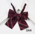 Burgundy plaid JK bow tie for women, Japanese school uniform ribbon necktie accessory. - 044