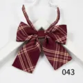 JK style wine red plaid bow tie for women, classic Japanese school uniform necktie accessory. - 043