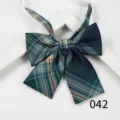 Japanese JK school style plaid bow tie for women, blue and green tartan fabric accessory. - 042