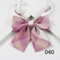 Pink yellow plaid JK uniform bow tie, Japanese style pleated flat bow variant for daily wear. - Color 040