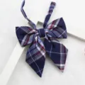 Japanese JK uniform plaid bow tie, blue tartan sharp corner sailor necktie for school style. - 034