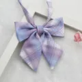 Purple blue plaid JK uniform bow tie, Japanese style sharp collar bow for school girls. - 037