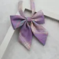 JK uniform plaid bow tie, sweet purple and pink sharp-cornered collar ribbon for daily wear. - 024 Out of Stock