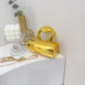 Goldene zylindrische Acryl Abendtasche Detail, stilvoller Metallgriff und Kette Umhängetasche. - Gold (C011)