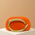 Mini orange shoulder crossbody bag with retro chunky gold metal handle for evening party wear. - Matte Handle / Orange