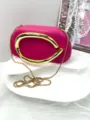 Stunning pink evening clutch bag with luxury gold chain strap and unique artistic metal handle. - Premium PU Style / Rose Red