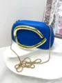 Blue leather clutch bag with striking gold handle and chain strap for women evening party. - Premium PU Style / Blue