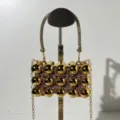 Women acrylic evening rhinestone bag fashion chic chain shoulder crossbody bag for summer party. - Trendy Box Evening Bag (A098) / Pink