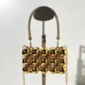 Gold acrylic evening bag with rhinestone handle and metal sphere balls for women trendy fashion. - Trendy Box Evening Bag (A098) / Orange