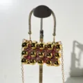 Luxury gold ball evening clutch bag with red rhinestones, crystal handle and chain strap. - Trendy Box Evening Bag (A098) / Red