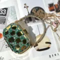 Luxury rhinestone evening clutch bag, sparkling green crystals mini crossbody bag for women. - Green