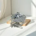 Close up detail view of sparkling crystal rhinestone mini box clutch bag with chain. - Silver