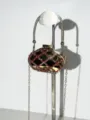 Detail shot of mini rhinestone evening clutch bag with crystal handle and chain strap. - A083 Red