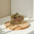 Detailed shot of sparkling rhinestone mini crossbody chain bag, elegant evening clutch. - Orange