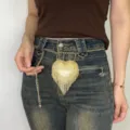 Gold rhinestone heart waist chain bag for women fashion stylish mini decorative belt pouch. - A076 Gold