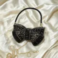 Rhinestone bow evening bag crystal acrylic clutch luxury wedding party crossbody bag detail - Black