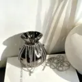 Silberne metallische Strass-Fransen Abendtasche, schicke Umhängetasche mit Kette. - Sphärischer Stil (A131) / Schwarz
