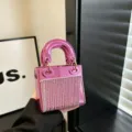 Pink acrylic glossy mini evening handbag with rhinestone fringe for party and wedding events. - C025 Pink