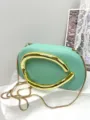 Mint green evening clutch bag with chunky gold metal handle and chain strap for women - Premium PU Style / Light Green