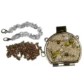 Mini runde Umhängetasche mit Blumenharz-Design, Kristall- und Gold-Metallkettenriemen. - Stil A034 / Gold