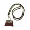 Mini sac pendentif en cuir PU avec chaîne noir et or, charm élégant pour le style quotidien. - Brun Foncé