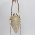 Goldene Strass Mini Clutch Tasche mit Quette Kette für Damen elegante Abendtasche - Kristallkugel-Stil mit Quaste (A183) / Einlage / Gold (A183)