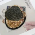 Schwarze Strass geometrische Abendtasche mit goldener Kette für elegante Partys und - Schwarz (A170)