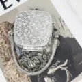 Glänzende Strass Mini Umhängetasche für Damen, sehr elegante Kristall Abendtasche. - A169 Quadratischer Stil / Silber