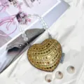Herzförmige Strass Mini Abendtasche mit Perlenhenkel elegante Kette Umhängetasche - A023 Gold